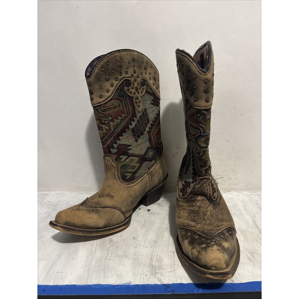 Laredo Scout Aztec Square Toe Western Cowgirl Boots Womens 6.5 M Brown 52147